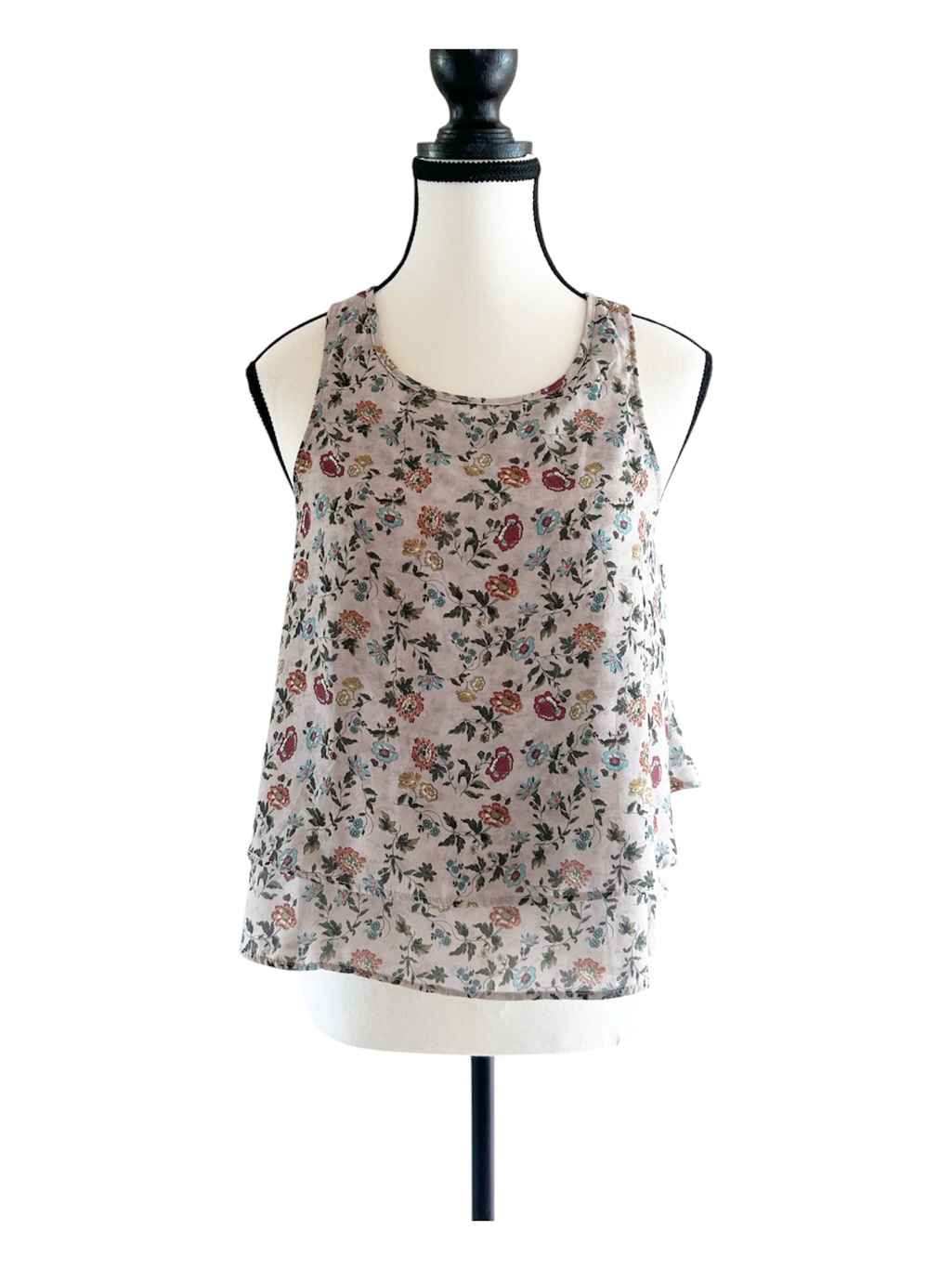 Stradivarius Floral Flowy Layered Camisole Neutral Sleeveless Cropped Small